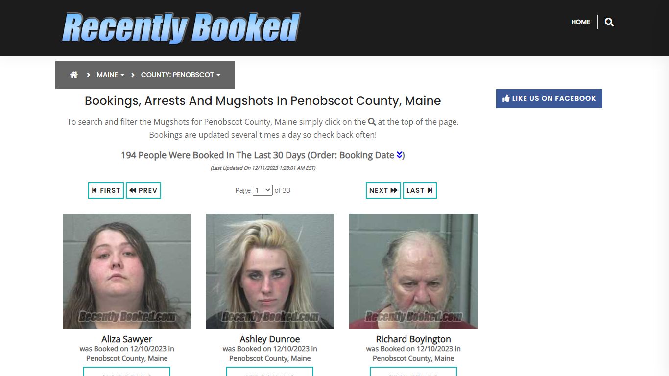 Bookings, Arrests and Mugshots in Penobscot County, Maine